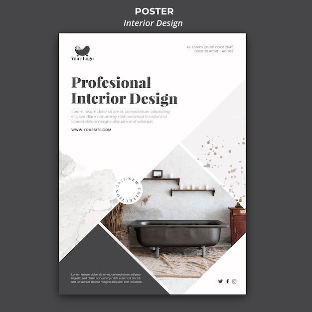 PSD gratuito modello di poster di interior design