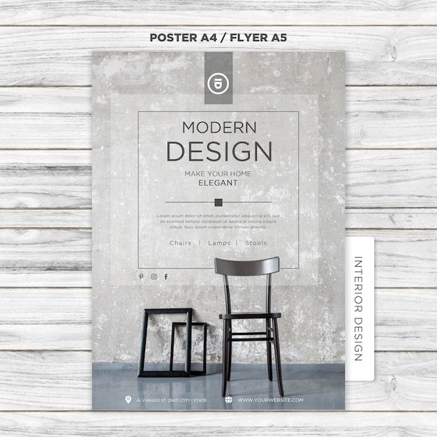 PSD gratuito modello di poster di interior design