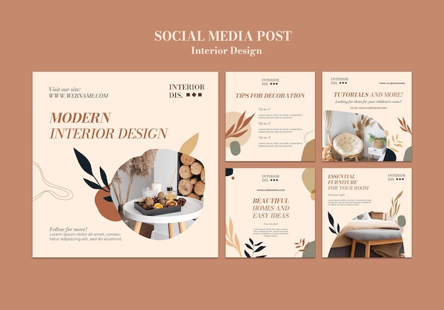 PSD gratuito modello di post sui social media di interior design