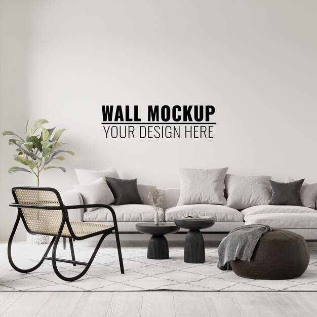 Interior living room wall mockup  3d rendering 3d illustration