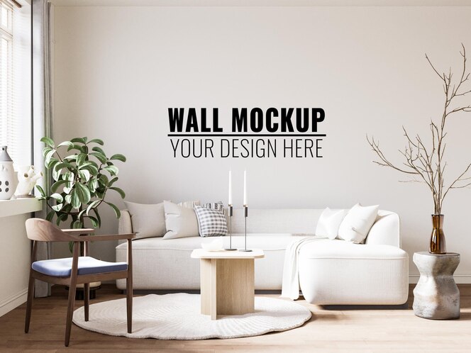 Interior living room wall mockup  3d rendering 3d illustration