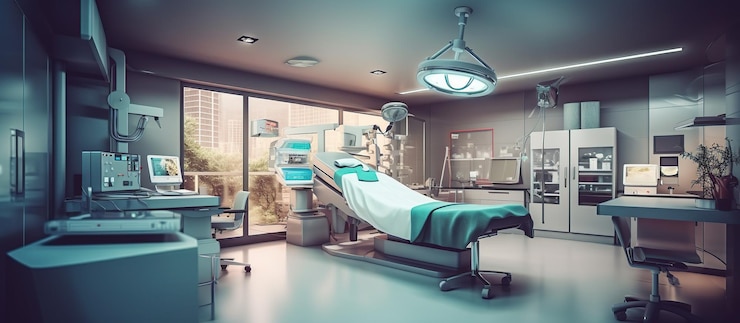 Free PSD interior of modern medical office with doctor39s workplace generative ai