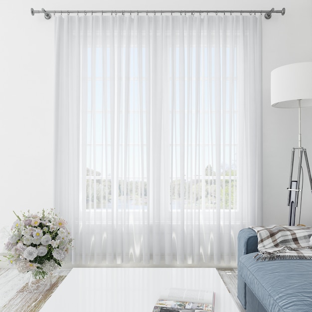 Interior room with white curtains