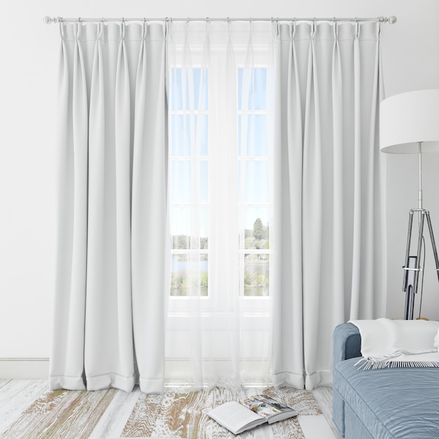 Interior room with white curtains