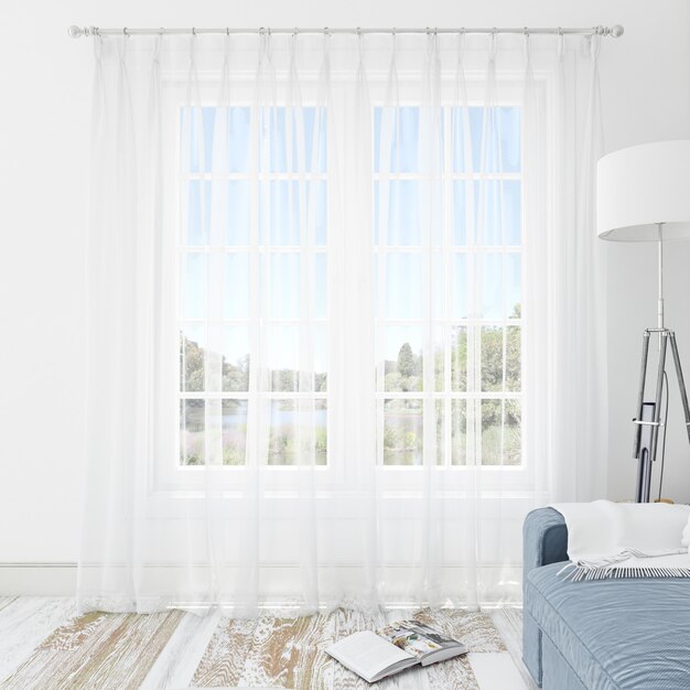 Interior room with white curtains