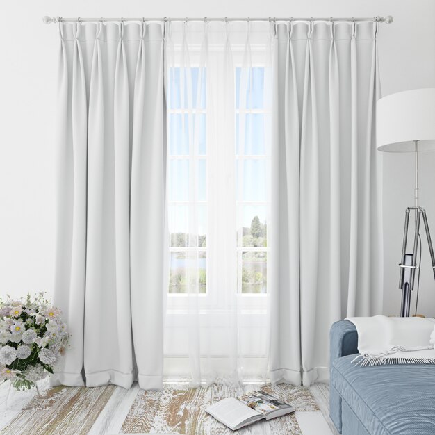 Interior room with white curtains