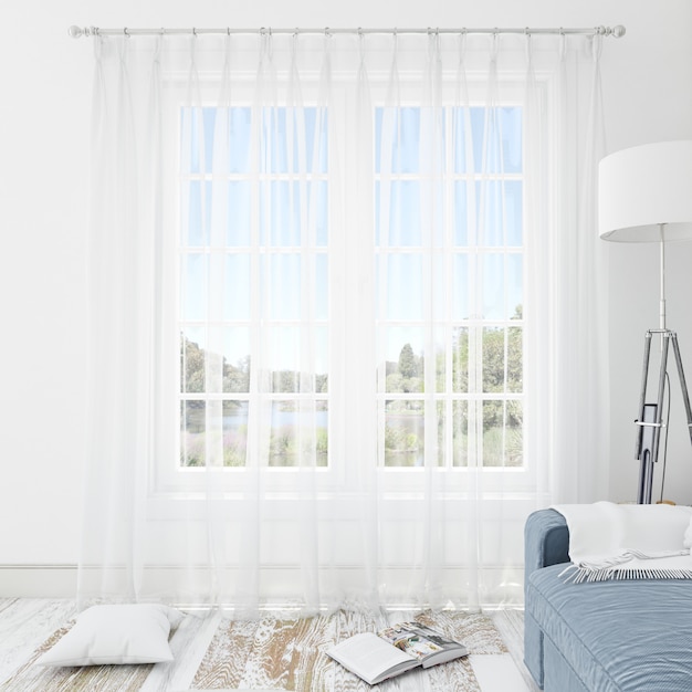 Interior room with white curtains