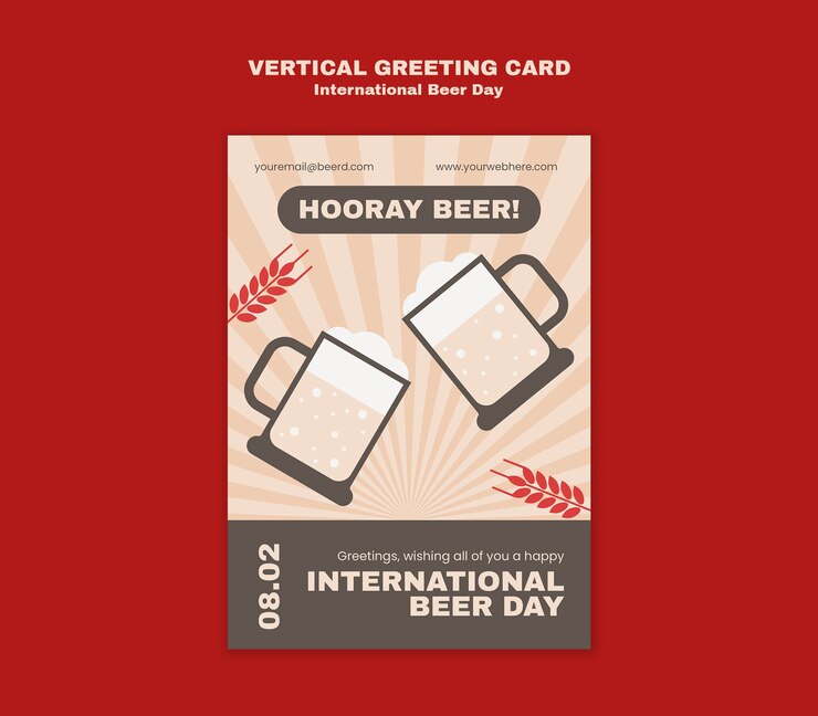 Free PSD international beer day celebration card template