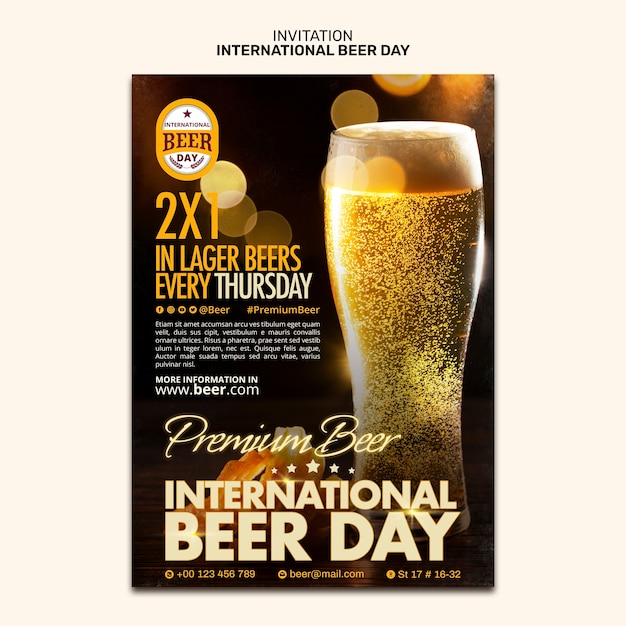 Free PSD international beer day invitation template