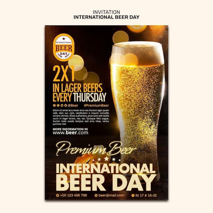Free PSD international beer day invitation template