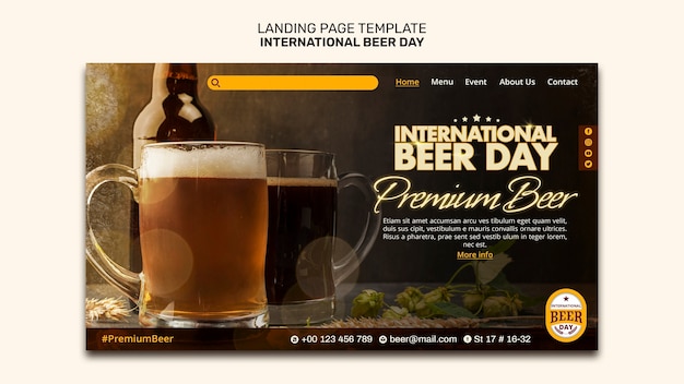 PSD gratuito modello di pagina di destinazione della giornata internazionale della birra