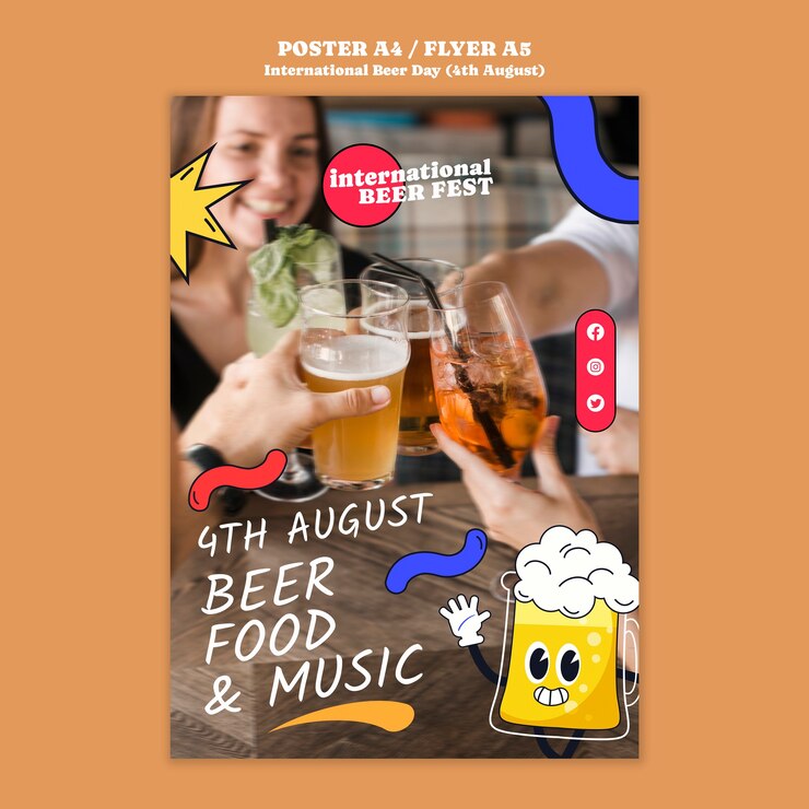 Free PSD international beer day poster template