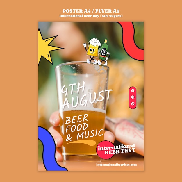 無料PSD 国際ビールデーのポスターテンプレート