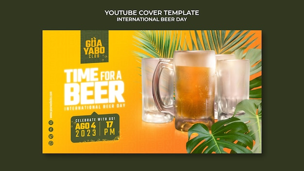 PSD gratuito modello di copertina di youtube per la giornata internazionale della birra