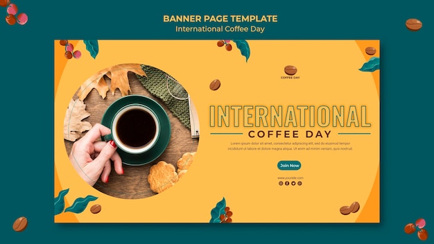 Бесплатный PSD Баннер международного дня кофе