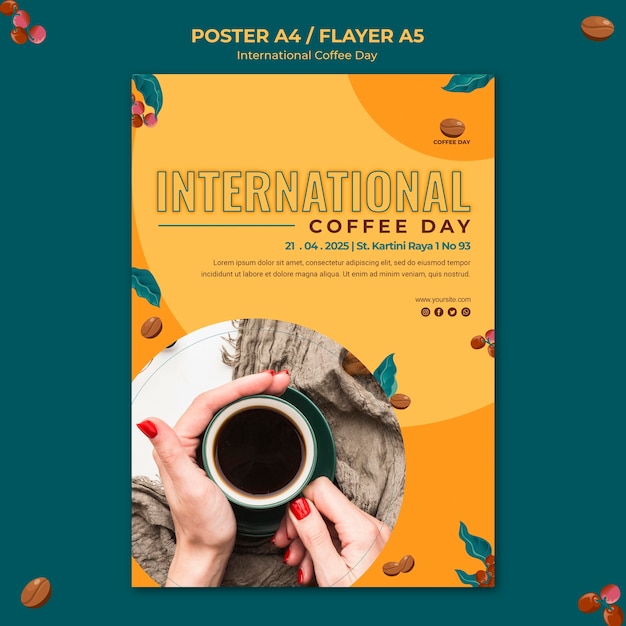 Tema flyer giornata internazionale del caffè