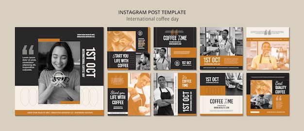 PSD gratuito set di post instagram per la giornata internazionale del caffè