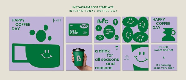 Free PSD international coffee day instagram posts collection