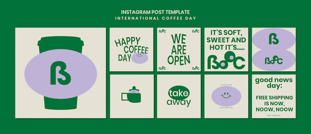 PSD gratuito raccolta di post instagram per la giornata internazionale del caffè