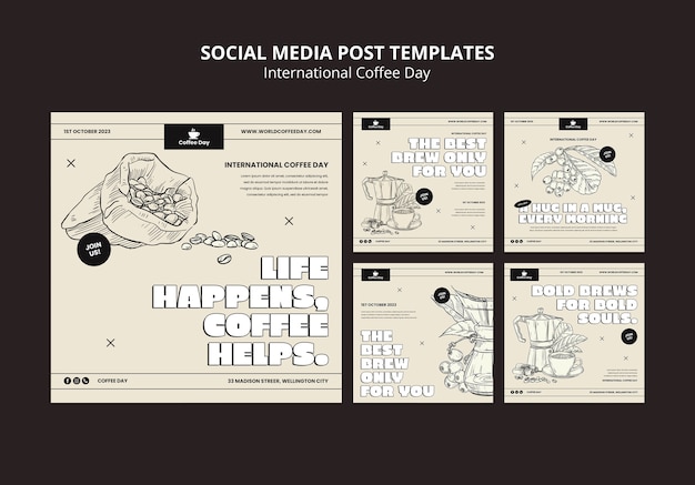 International Coffee Day Instagram Posts – Free PSD Templates for Download