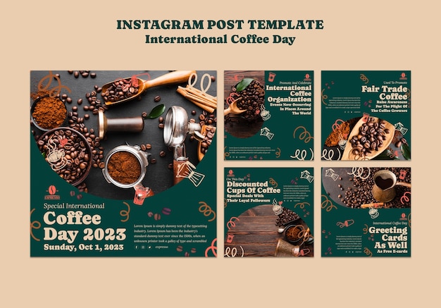 PSD gratuito post su instagram per la giornata internazionale del caffè