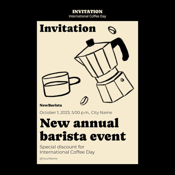 Free PSD international coffee day invitation template