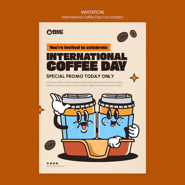 Бесплатный PSD Шаблон приглашения на международный день кофе