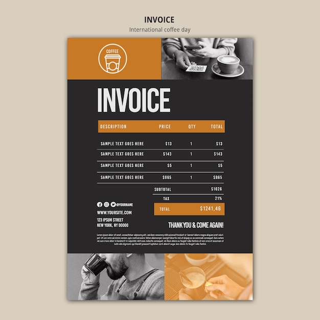 Free PSD international coffee day invoice template