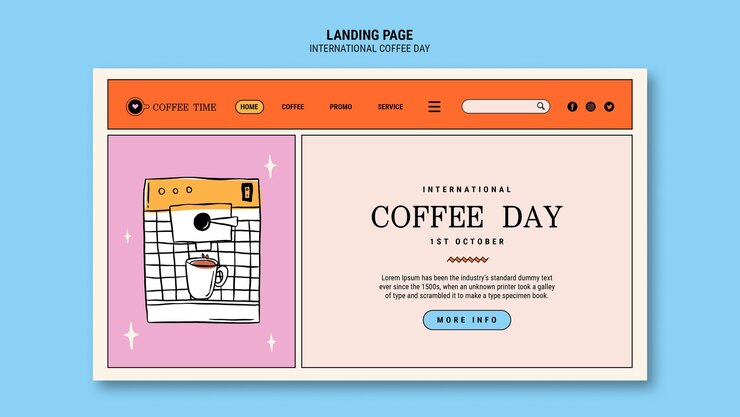 Free PSD international coffee day landing page template