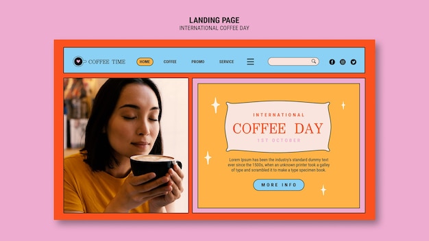 Free PSD international coffee day landing page template