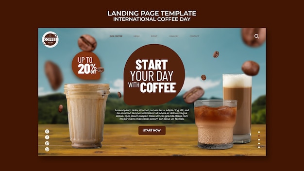 Free PSD international coffee day landing page template