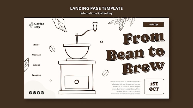 Free PSD international coffee day landing page template
