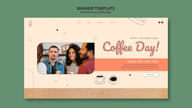 無料PSD 国際コーヒーデーのランディングページテンプレート
