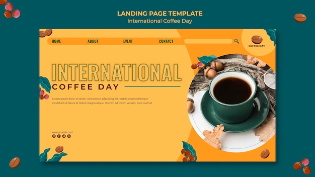 PSD gratuito pagina di destinazione della giornata internazionale del caffè