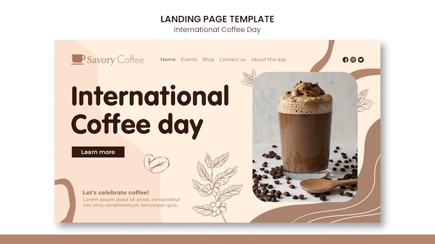 PSD gratuito pagina di destinazione della giornata internazionale del caffè