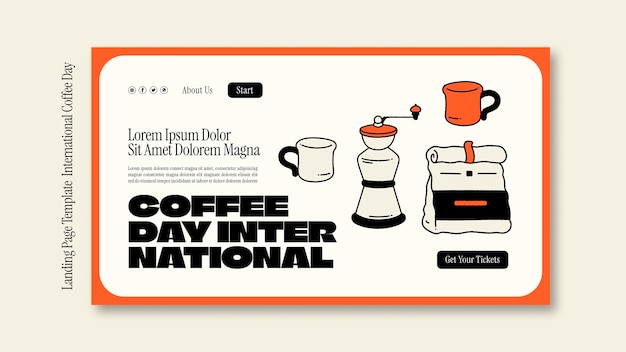 PSD gratuito pagina di destinazione della giornata internazionale del caffè