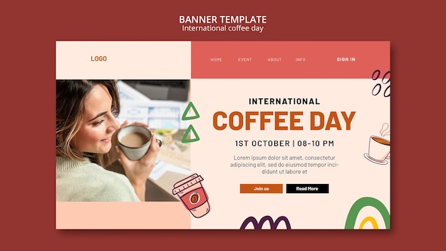 PSD gratuito pagina di destinazione della giornata internazionale del caffè