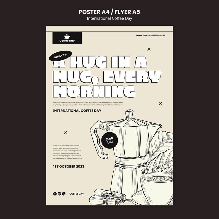 Free PSD international coffee day poster template