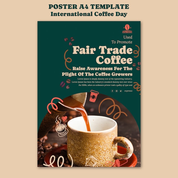 PSD gratuito modello di poster per la giornata internazionale del caffè