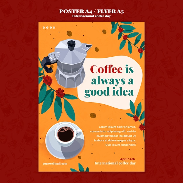 Бесплатный PSD Шаблон плаката международного дня кофе