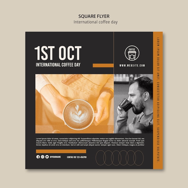 Free PSD international coffee day square flyer