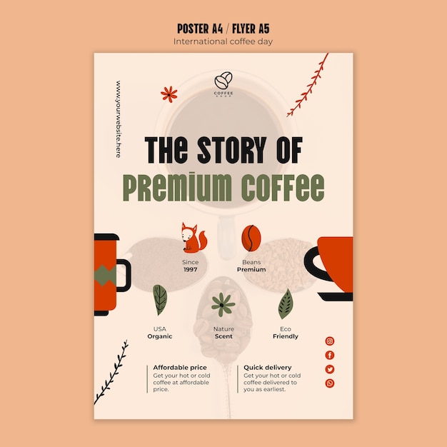Бесплатный PSD Дизайн шаблона международного дня кофе