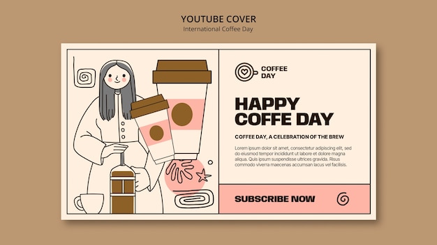 PSD gratuito modello di copertina di youtube per la giornata internazionale del caffè