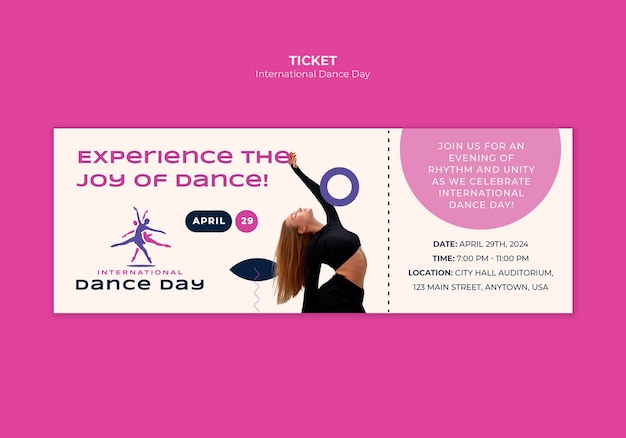 International dance day celebration ticket template