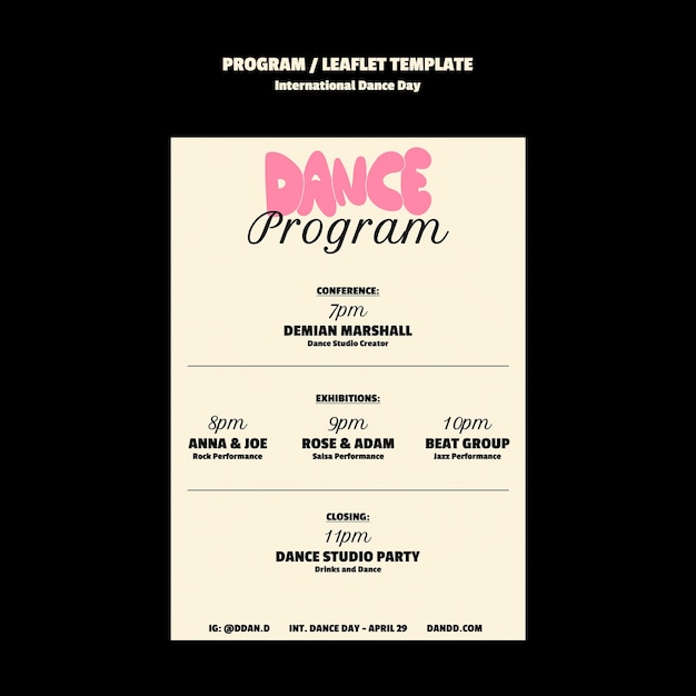 Бесплатный PSD Образец брошюры международного дня танцев