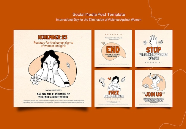 International day for the elimination of violence against women instagram posts Free Psd