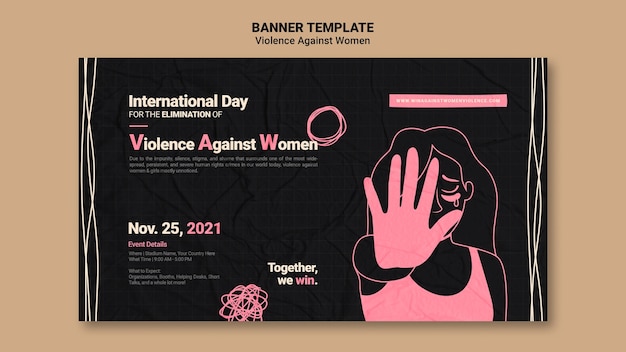Бесплатный PSD Шаблон баннера международного дня борьбы за ликвидацию насилия в отношении женщин