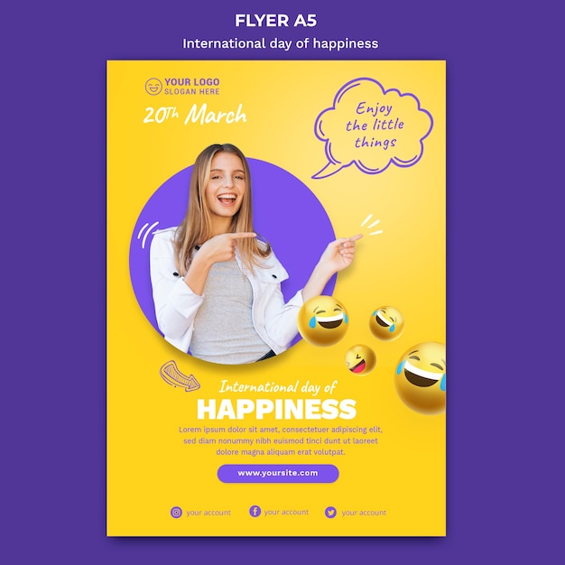 Free PSD international day of happiness flyer template