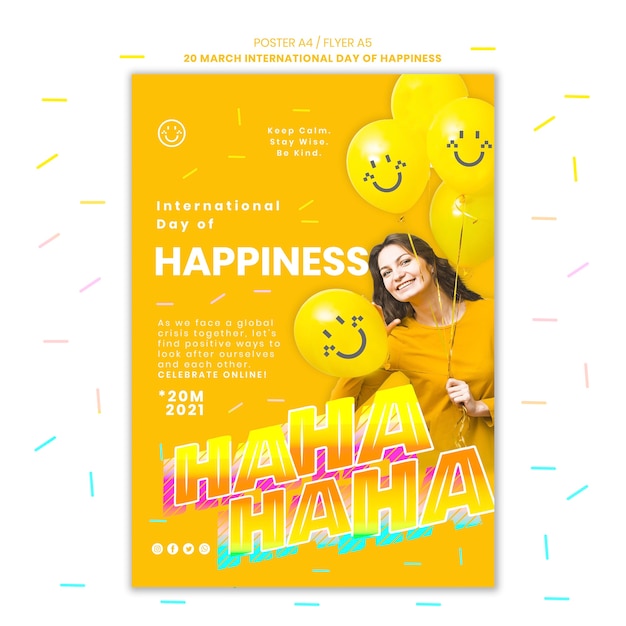 Free PSD international day of happiness flyer with photo