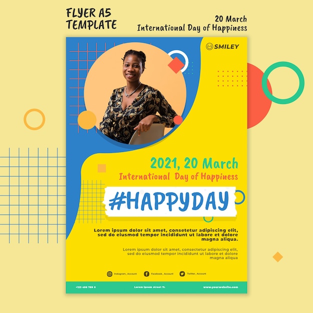 Free PSD international day of happiness flyer